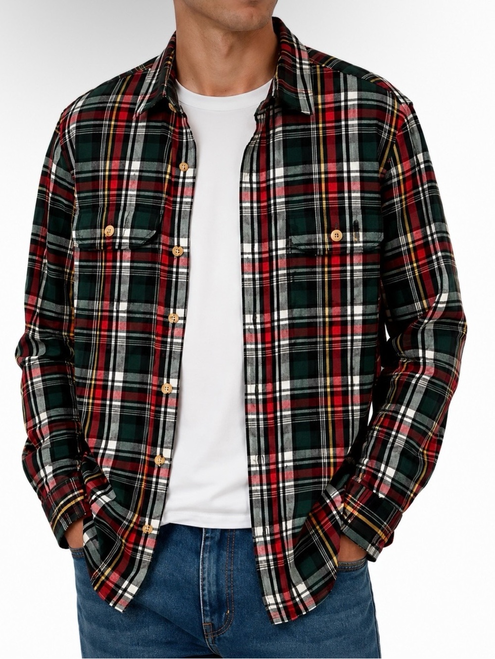 Lucky Brand Flannel Shirt Men's Large Green Plaid Long Sleeve Button Up Vintage